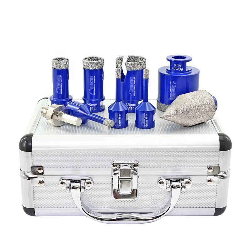 9PCS Vacuum Brazed M14 Diamond Core Drill Bit Beveling Chamfer Finger Milling Cutter Set Hole Saw Kit for Tile Marble Granite