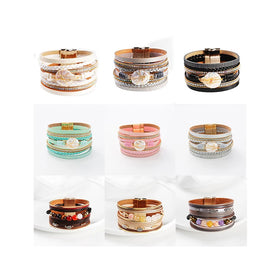 Popular Fashion Leather Bracelet Women's Fashion Jewelry Shell Pearl Magnet Buckle Bracelet