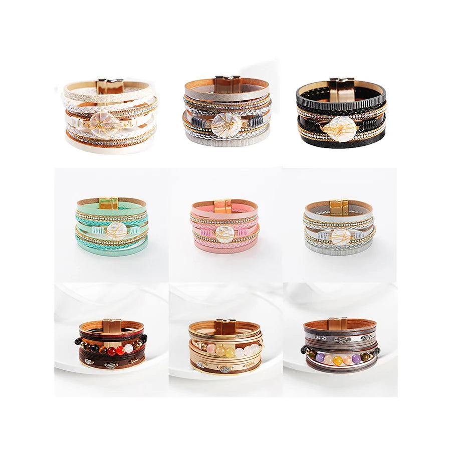 Popular Fashion Leather Bracelet Women's Fashion Jewelry Shell Pearl Magnet Buckle Bracelet