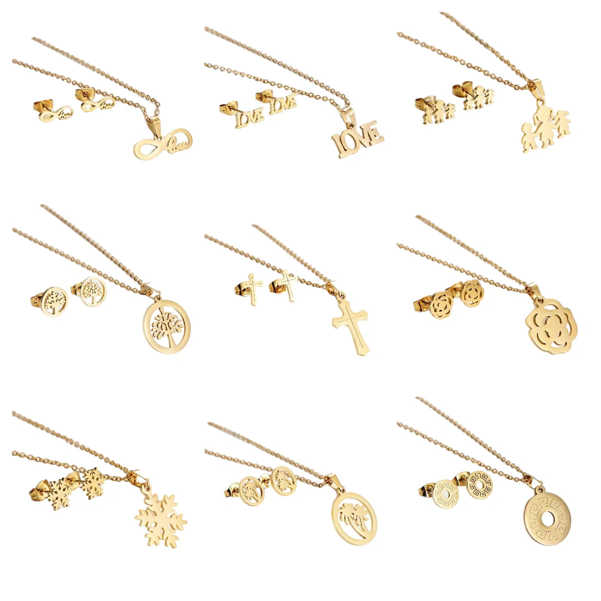 18k Gold Plated Jewelry Stainless Steel Women Accessories Bijoux Cross Heart Moon and Star Earrings and Necklace Jewelry Sets