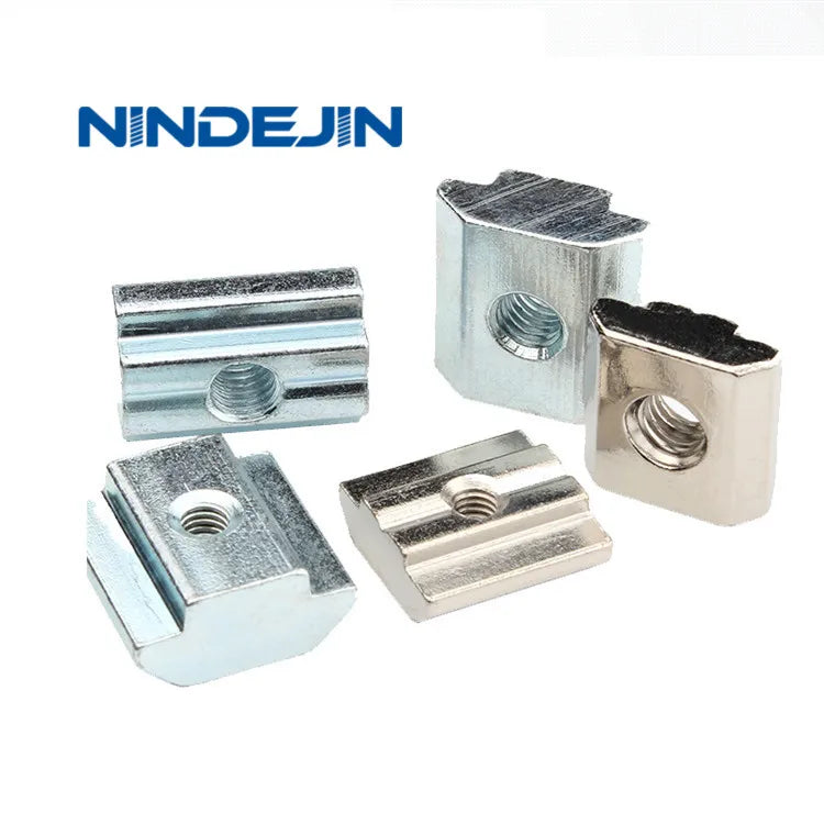 NINDEJIN Factory M4 M5 M6 M8 Slide-in T-slot Screw Nut Blue Zinc Nickel Plated Connecting Element Blue Zinc Spot Profile