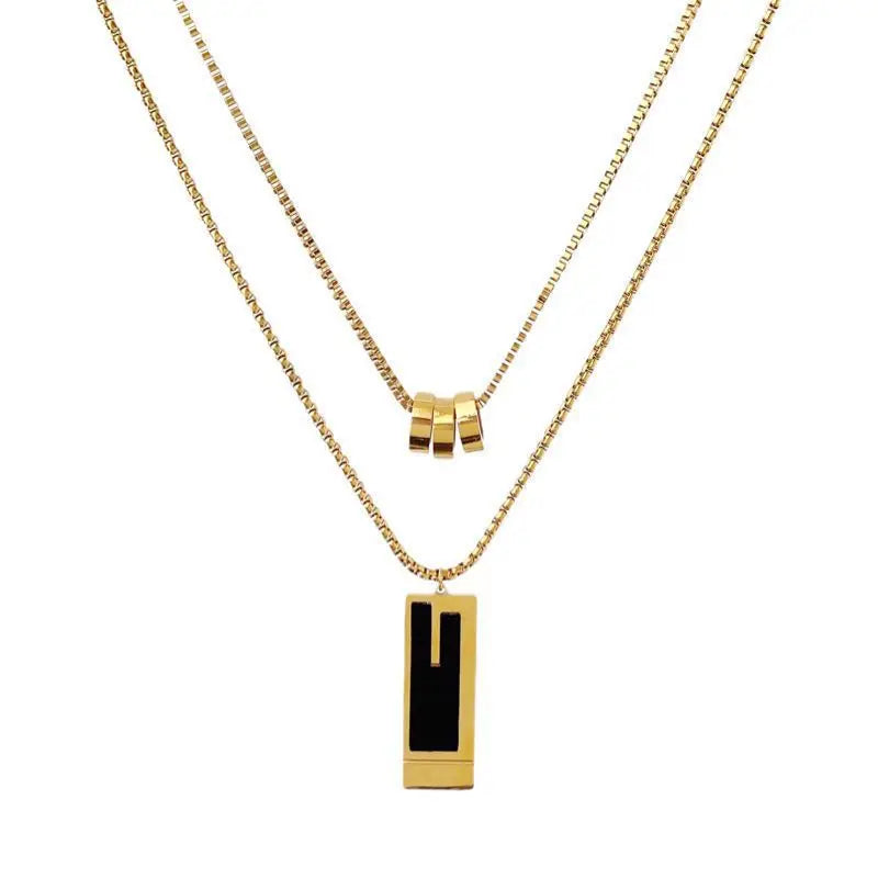 Fashion New Double Layer Titanium Steel Sweater Chain Waterproof Stainless Steel Plated 18k Gold Versatile Necklace Jewelry
