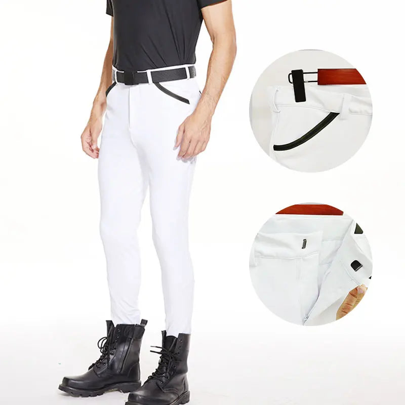White Men's Breeches Knee Grip Anti-pilling Equestrian Riding Pants Four Way Stretchy Horse Riding Leggings for Male