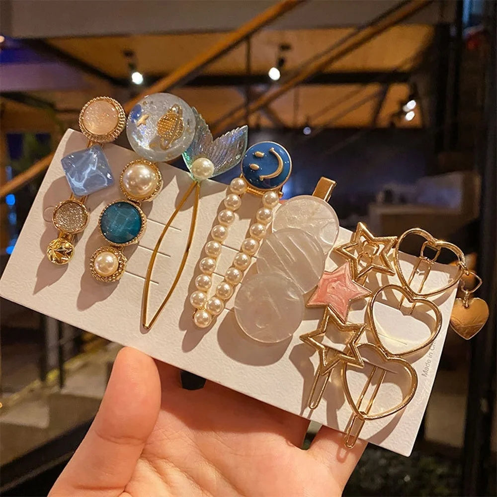Factory Wholesale Popular Hair Pin Sets Elegant Geometric Pearls Acrylic Hair Clips