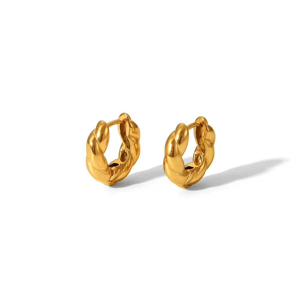 Popular Style 18K Gold Plated Twisted Hollow Huggie Waterproof Stainless Steel Women Jewelry Hoop Earrings