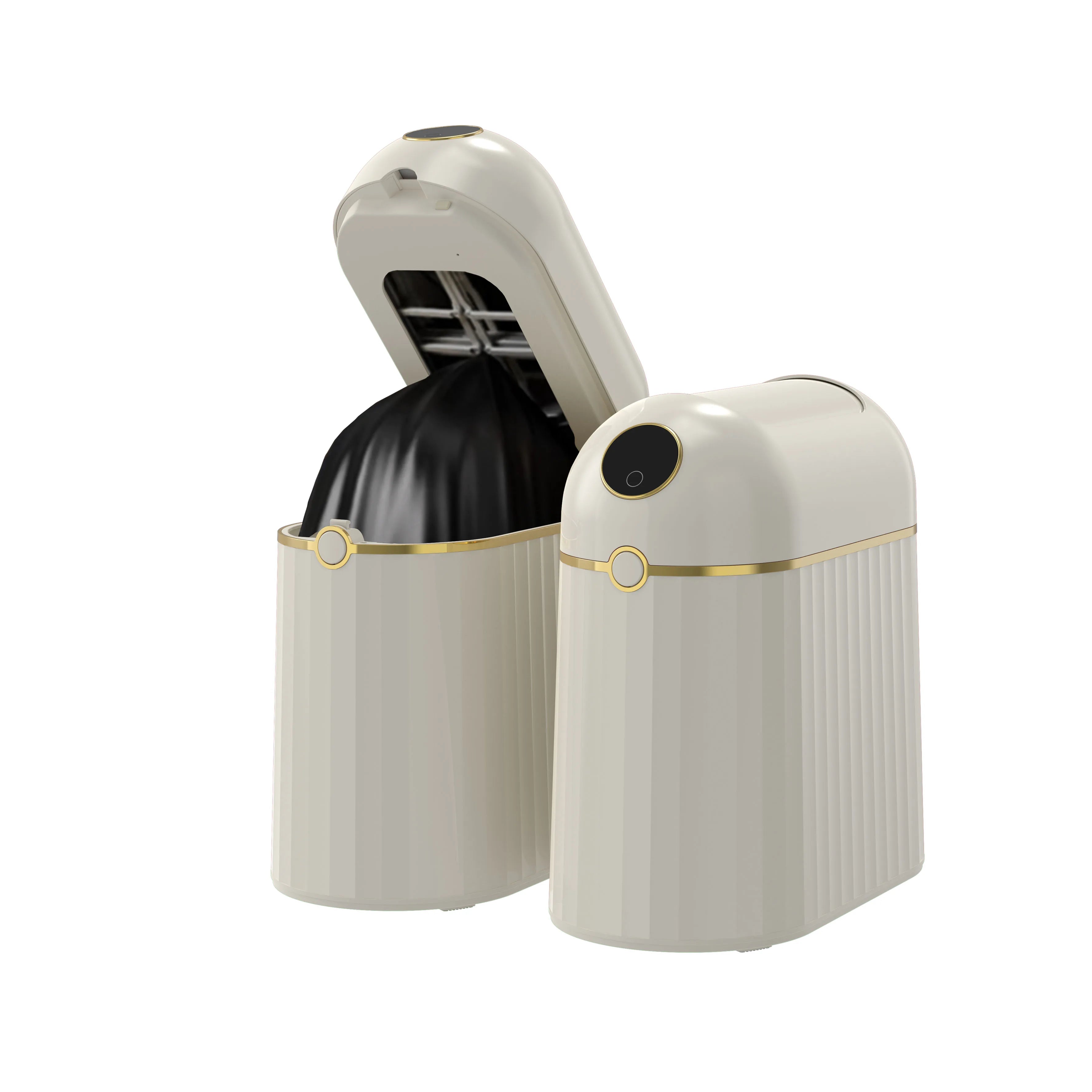 JustBeEasy Automatic Package Self Seal Smart Standing Trash Can Infrared 10L Side-by-side Lid Rechargeable Battery Oval