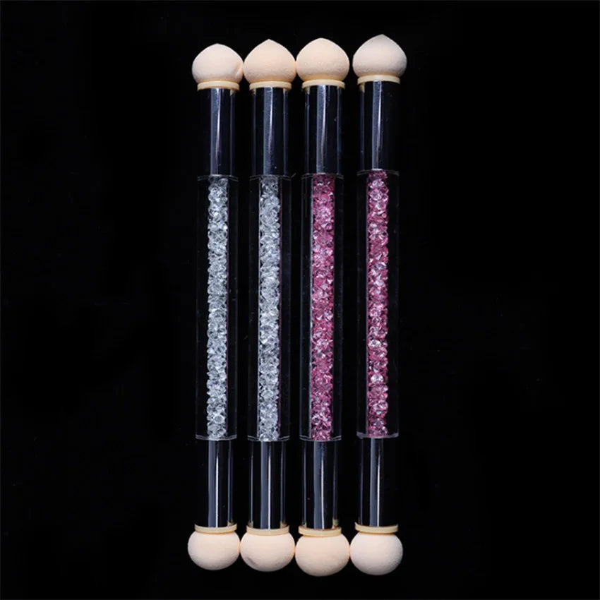 Nail Art Double Head Rhinestone Handle Sponge Ombre Gradient Design Brush Set