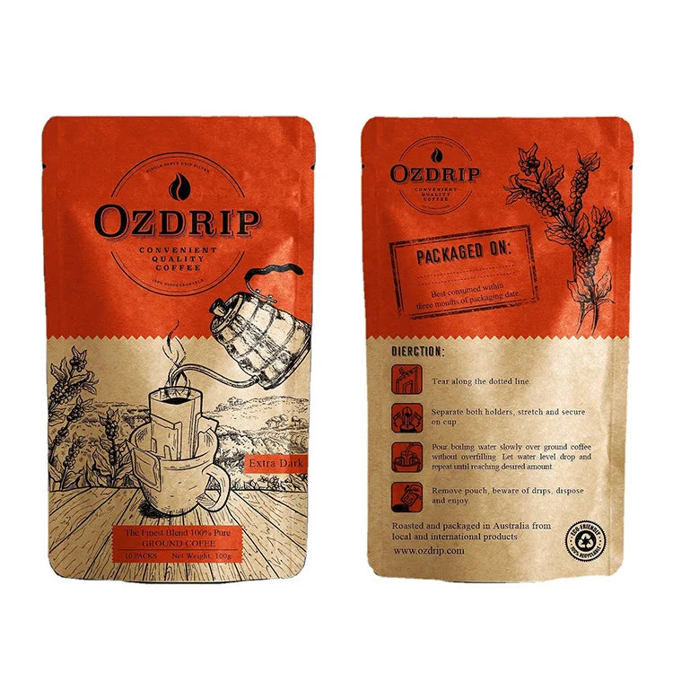 Eco PLA Compostable Stand up Pouch Craft Brown Bag Custom Logo Biodegradable Kraft Ziplock Food Packaging Paper Bags