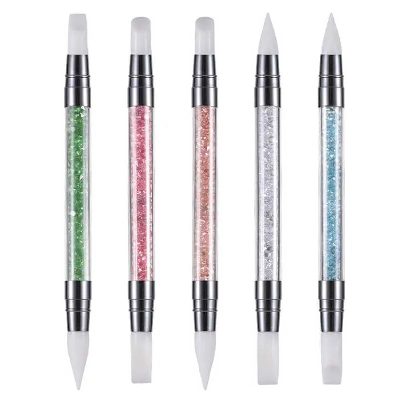 5 Colors Dual Heads DIY Carving Glitter Powder Liquid Sculpture Manicure Dotting Brush Silicone Nail Art Pen
