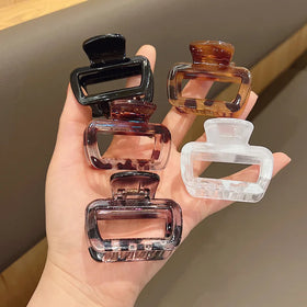 MIO 5cm Square Hair Claw Small Simple Transparent Leopard Printed Hair Claw Shark Clip Women Girls Hair Holder Plastic