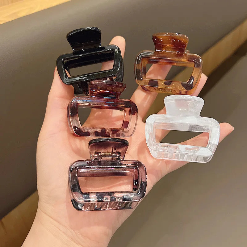 MIO 5cm Square Hair Claw Small Simple Transparent Leopard Printed Hair Claw Shark Clip Women Girls Hair Holder Plastic