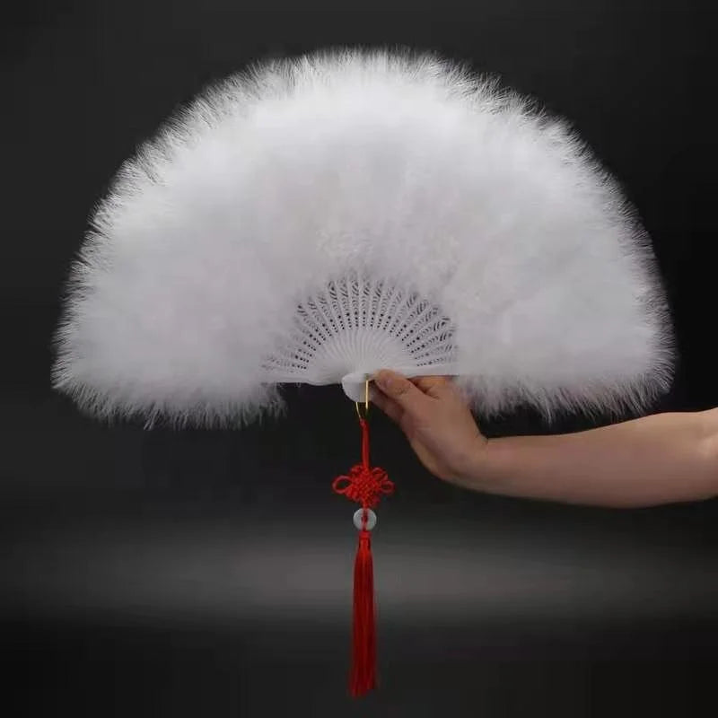 Marabou Feather Fan 20s Vintage Folding Fan Flapper Hand Fan for Costume Dancing Show Tea Party Wedding Decoration Black Rib