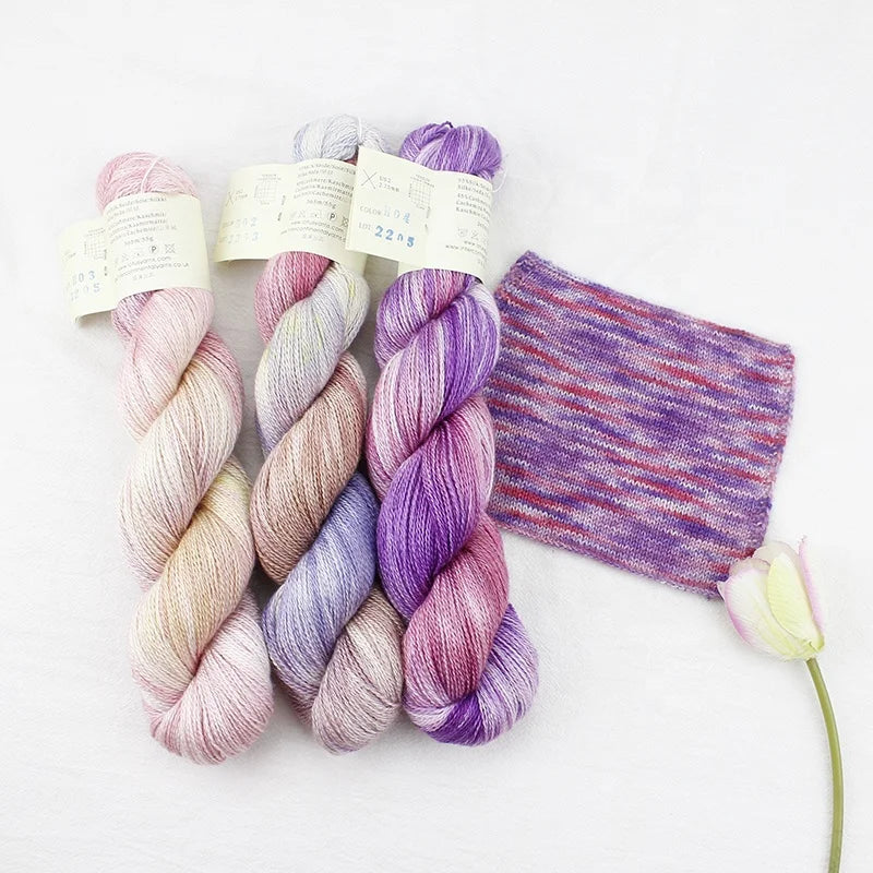 Lotus Handpainted Color Silk Cashmere Natural Fiber Blended Handknitting Yarn Fingering Yarn