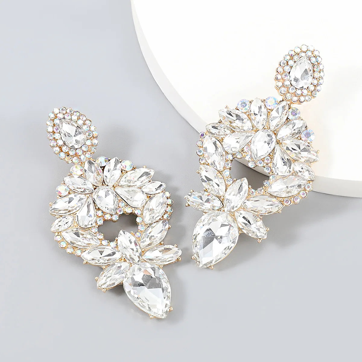 Fashion Exaggerated Alloy Glass Diamond Rhinestone Flower Geometric Earrings Party Jewelry Girl Women