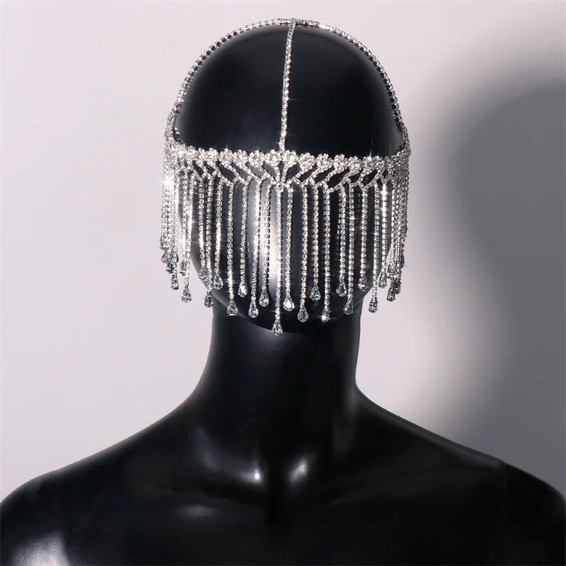Luoyan Fashion Multilayer Rhinestone Headdress Forehead Hair Accessories Hair Chain Tassel Hair Head Jewelry Party for Women