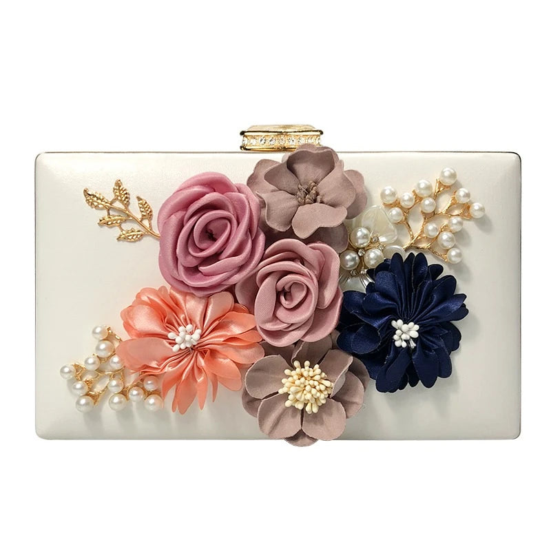 Fashion Wedding Bridal Gold Evening Clutch Purse Flower Clutch Bag for Women