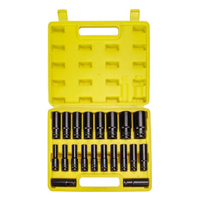 AYZ Professional 20pcs Hex Impact Wrench Sockets 8-32mm 1/2 Inch Black Finish Heavy Duty Socket Set Plastic Toolbox 1 Year