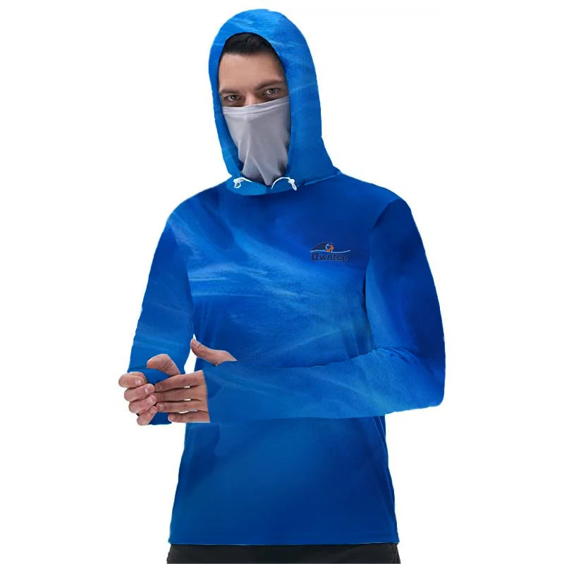 Mens Uv Fishing Performance Camo Fishing Hoody Shirts Long Sleeve Hoodie With Face Covering Fishing Shirt Hood