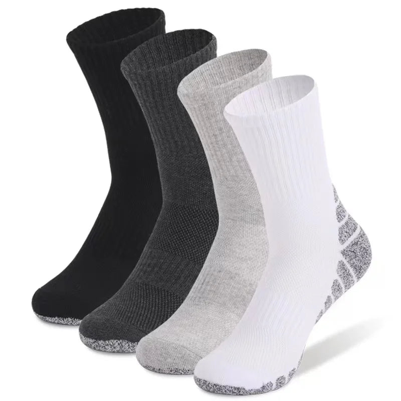 Custom Knitted Cotton Athletic Crew Socks Men Autumn Outdoor Running Mid Tube Volleyball Sports Eco-Friendly Bottom Stockings