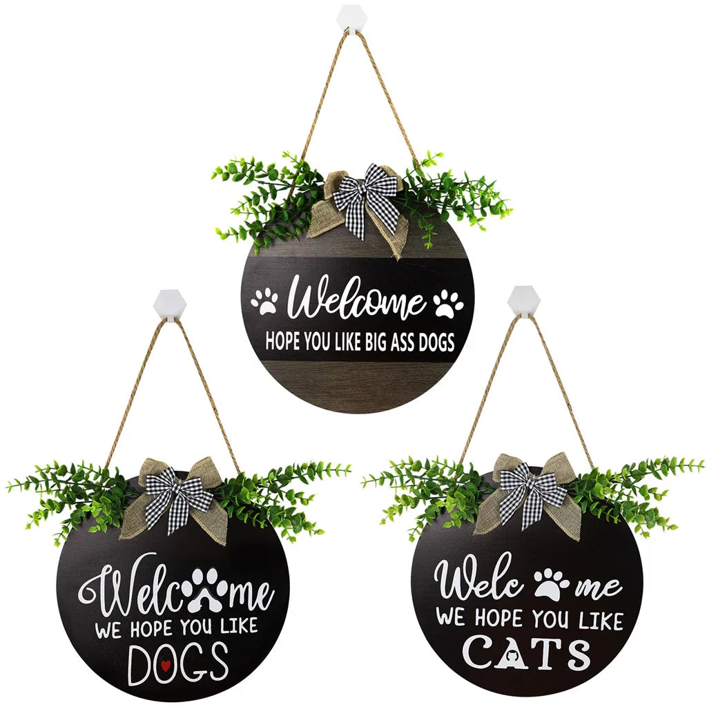 Wholesale Rustic round Wooden Welcome Sign Eco-Friendly Wall Hanging for Home Decor and Dog Owners Dropshipping Available