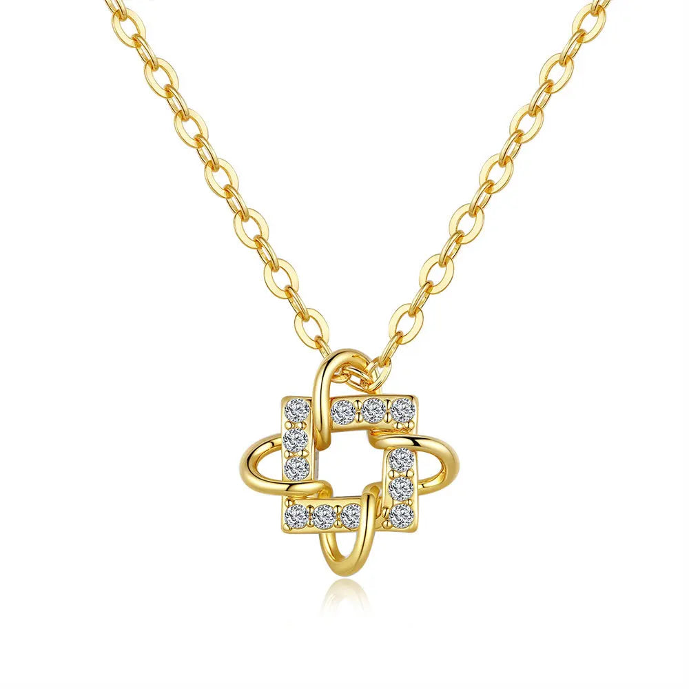 1 Chinese Knot Geometric square Jewelry 925 Sterling Silver 14K Gold Plated Moissanite Fine Pendant Necklaces for Ladies