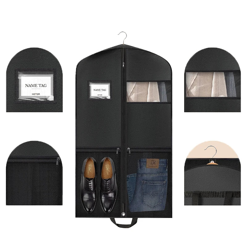 Waterproof Suit Cover Storage Bags Black Hanging Multiple Clothes Travel Garment Bag With Pockets