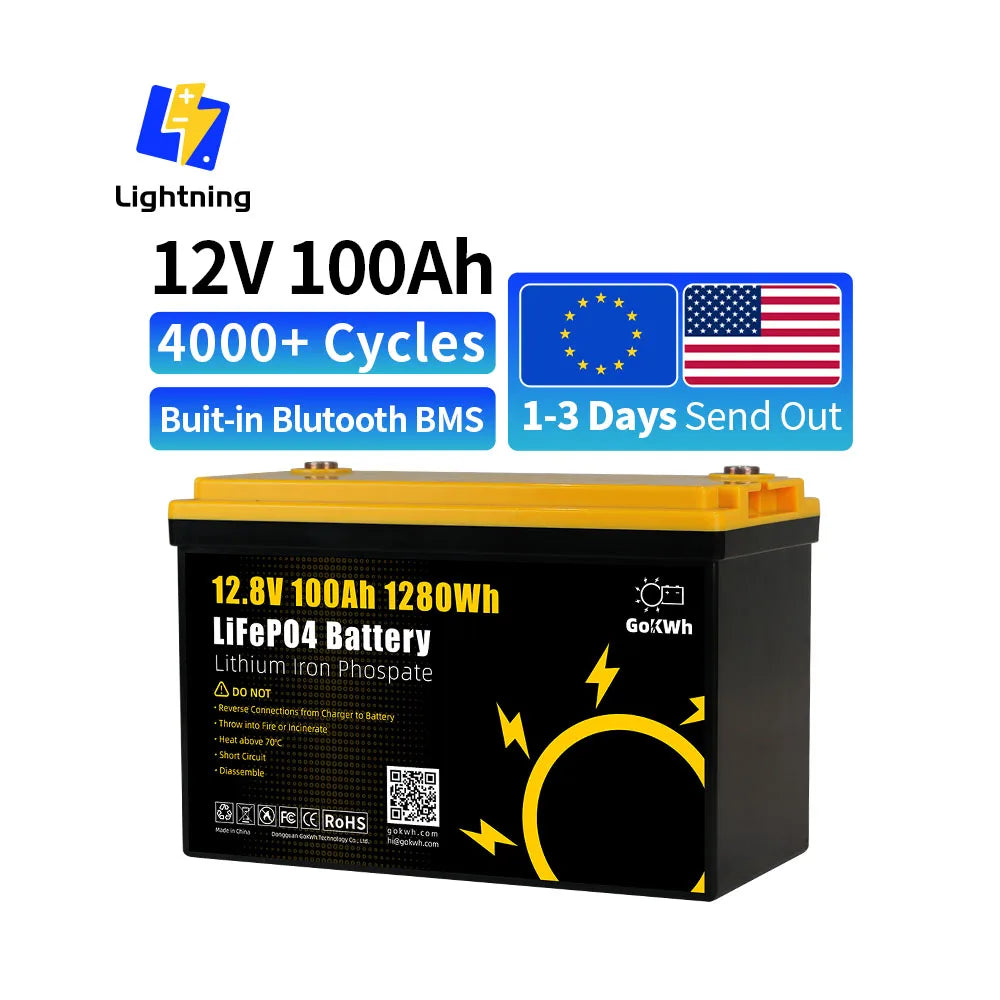 Customized Logo Color Packaging Spot 12V 24V 100Ah 200Ah Lifepo4 12.8V 25.6V Lithium Iron Phosphate Car RV Solar Storage Battery