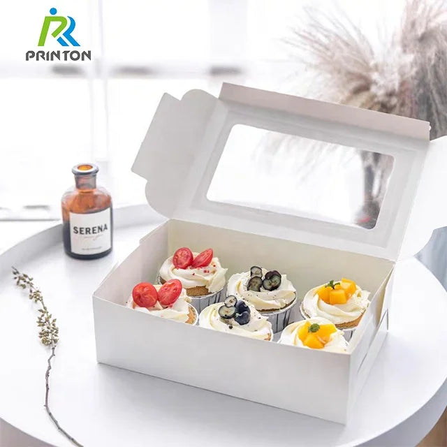 Custom Printing square Bakery Packaging Transparent Cake Box Mini Cupcake Boxes