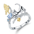 Abiding  Wholesale Design Adjustable  Ring Natural Topaz Cat & Butterfly Rings 925 Sterling Silver Open Rings Jewelry