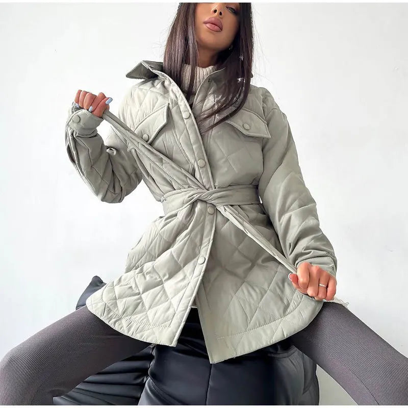 Solid Casual Winter Jacket for Women Loose Fit Eco-Friendly Breathable V-neck Polyester Lining Autumn Winter Coat