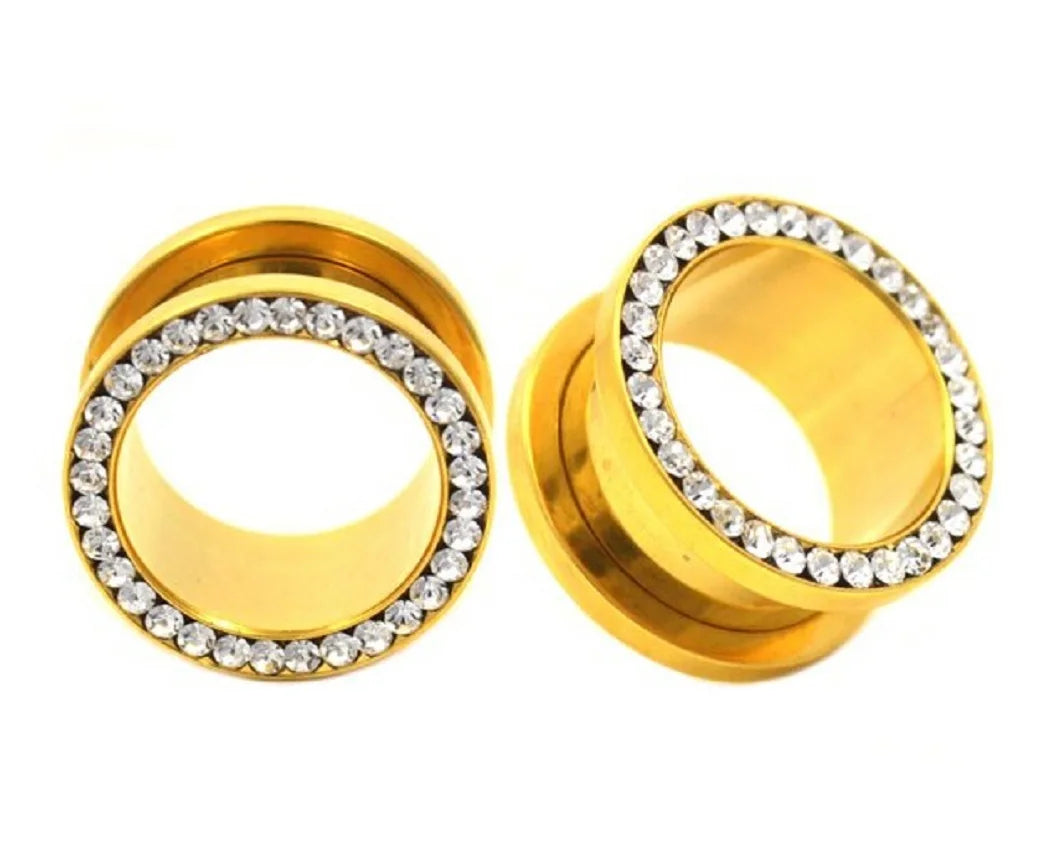 Gaby Body Jewelry CZ Flesh Ear Tunnel Plug  Screw Ear Piercing Stainless Steel  Expand Piercing