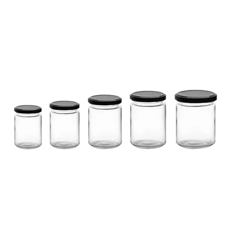 Wholesale 100ml 195ml 240ml 350ml 500ml Round Shape Glass Jar for Food Storage Glass Honey Jam Jelly Pickle Jars With Metal Lids