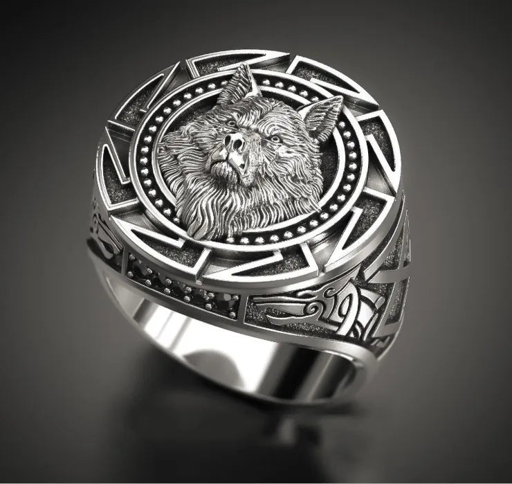 Dropshipping Marcasite Nordic Myth Warrior Wolf Head Stainless Steel Mens Fashion Jewelry Rings Accessories