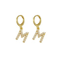 EM1356 Tiny 18K Gold and Silver Plated Huggie Earrings Seed Pearl Alphabet Initial Letter Earring for Women Girls