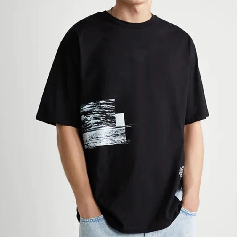 Men's Drop Shoulder T-Shirt Black 100% Cotton with Customized Logo Design Soft Feel Box Fit