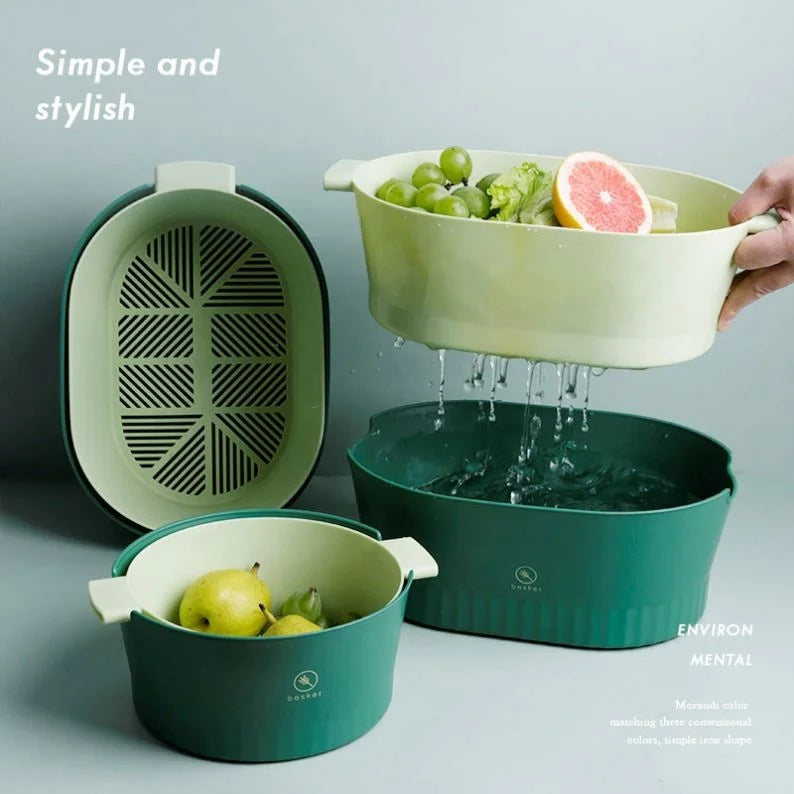 2026 New Double-layer Drain Basket Nordic Simple Large Multi-function Kitchen Sink Plastic Filter Fruit Vegetable Washing Basket
