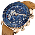 Top Reloj BENYAR 5120 Luxury Watch for Men Sport Quartz Chronograph Date Clock Gift Blue Genuine Leather Men's Wristwatches