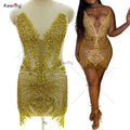 WDP-481 2024 New Design Gold Applique Rhinestones Handmade Beaded Bodice Patch for Wedding Party Dress
