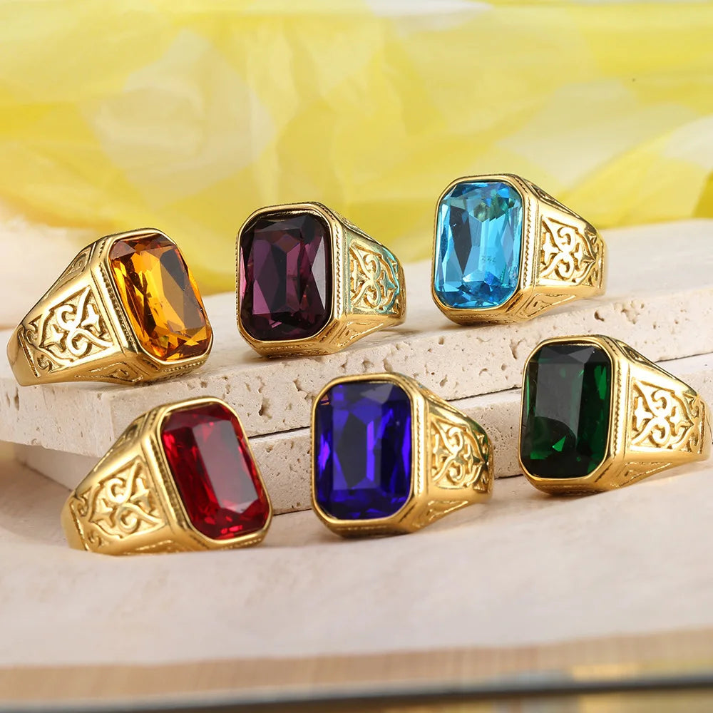 Zhongzhe Jewelry Shinny Stone Ring Size 7-13 Factory Luxury Unfade Diamond Rings Plated 18k Gold Stainless Steel Emerald Rings