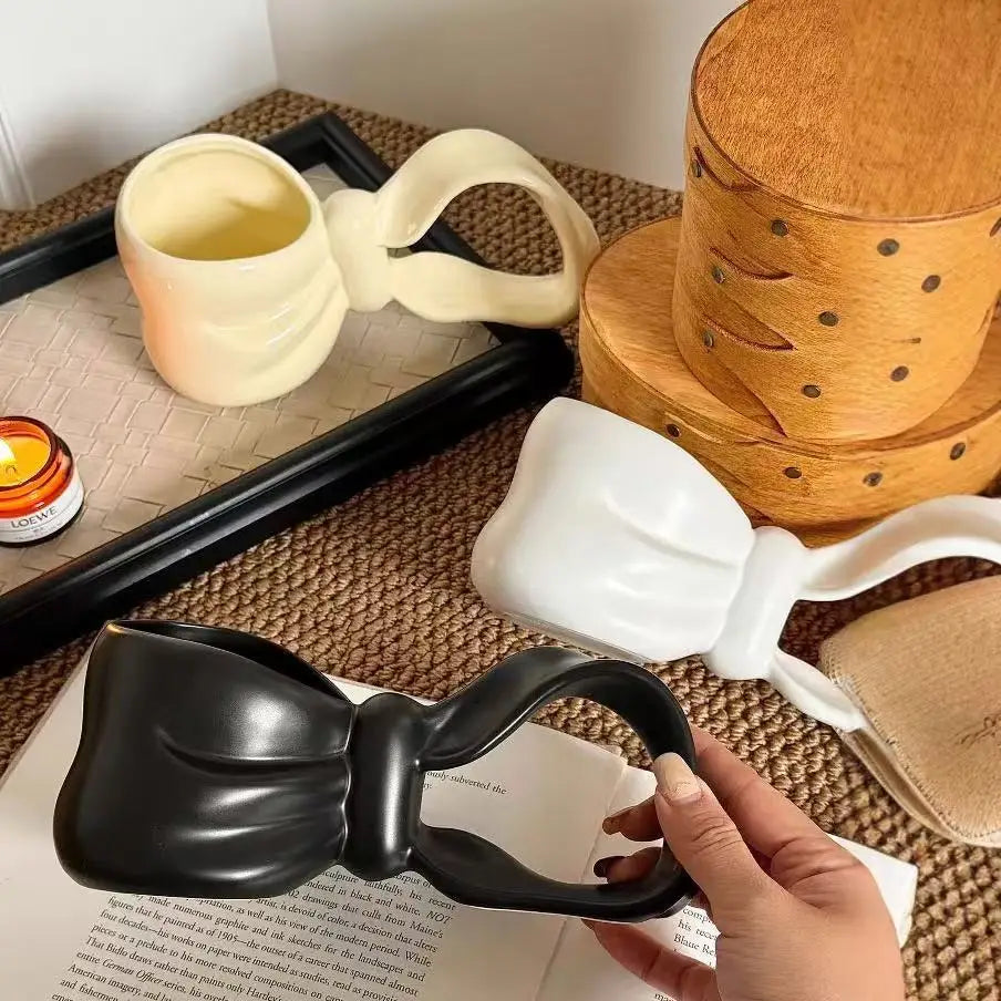 M Nordic Style Bow Shaped Ceramic Cup Design With Color Glaze Girls Gift High Value Mug for Couples