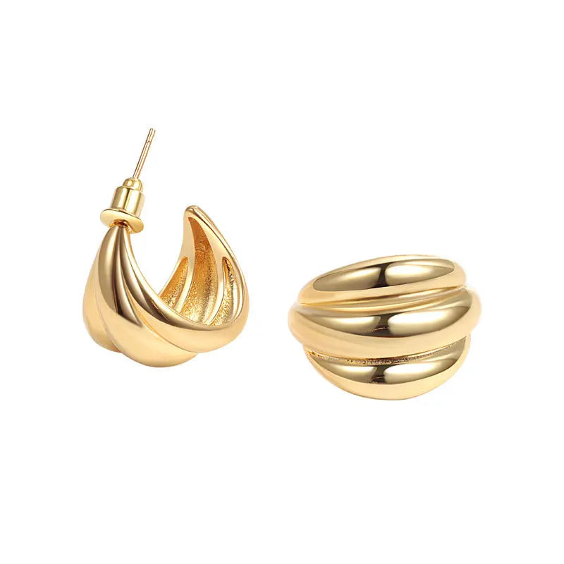C-Threaded Earrings New Chic Creative Texture Metal Geometric Women Charm Hoop Earring Stylish Jewelry