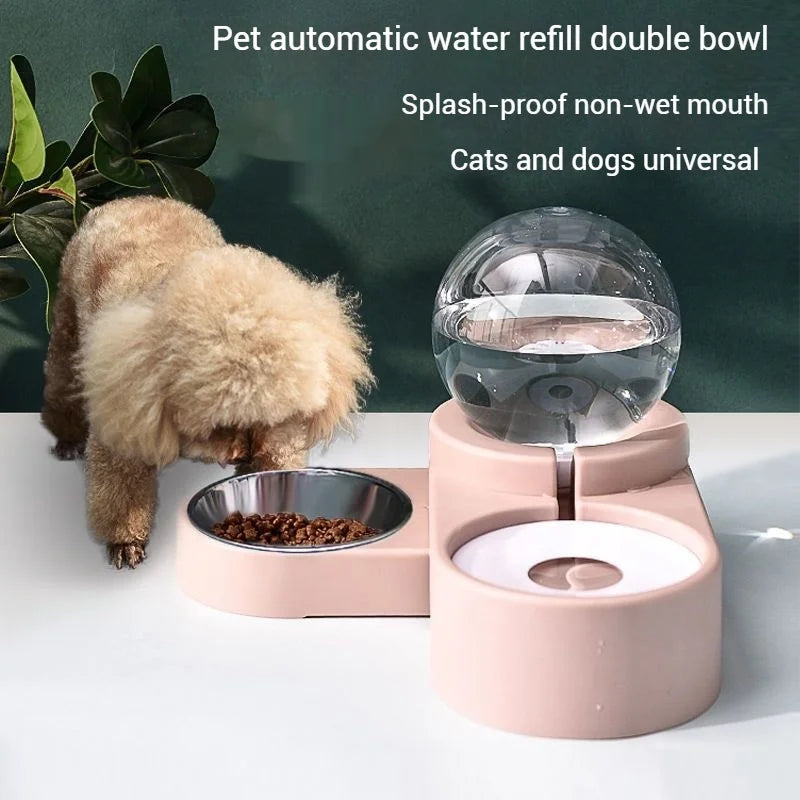 Portable Plastic Spherical Double Bowl Automatic Drinking and Food Bowl for Cats Pet Cat Bowl