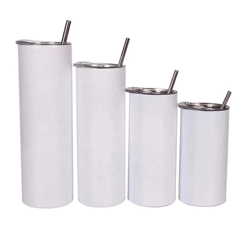 12oz 15oz 20oz 30oz Skinny Tumbler Double Wall Stainless Steel 304 Straight Mug for Sublimation with Metal Straw and Coating