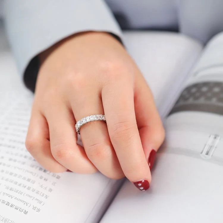 2.20ctw Lab Diamond Emerald Cut Diamond Anniversary Band Ring with Freshwater Pearl 14k Gold for Wedding Engagement MegaBDM