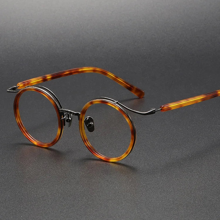 Acetate Titanium Eye Glasses for Men Tortoise Shaped Eyeglasses Lightweight Horizontal Reading Eyewear Lenses Optical Frames