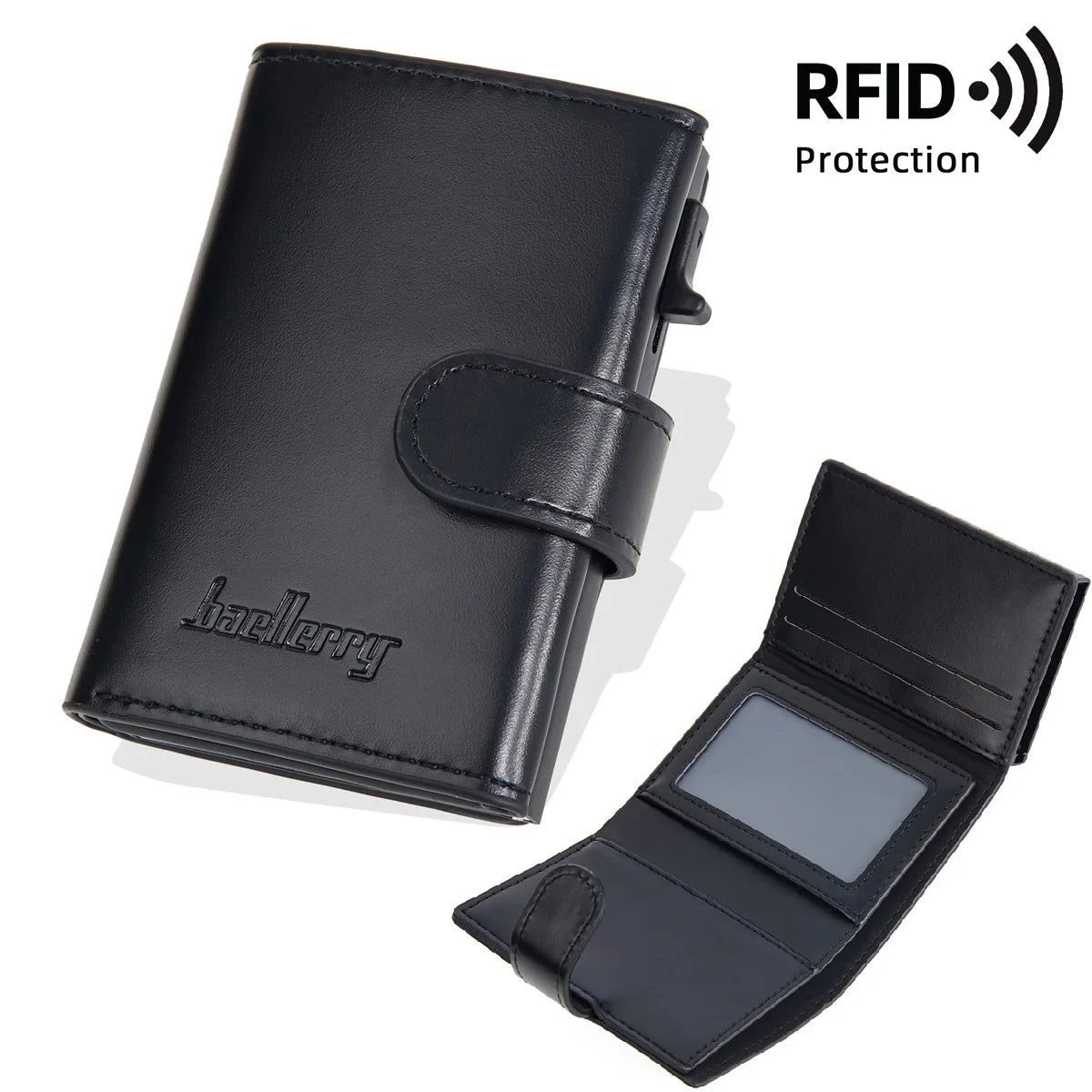 New PU Leather RFID Protected Automatic Pop up BankCreditBusinessID Card Holder Case for Men With Hasp Card Wallet Purse MegaBDM