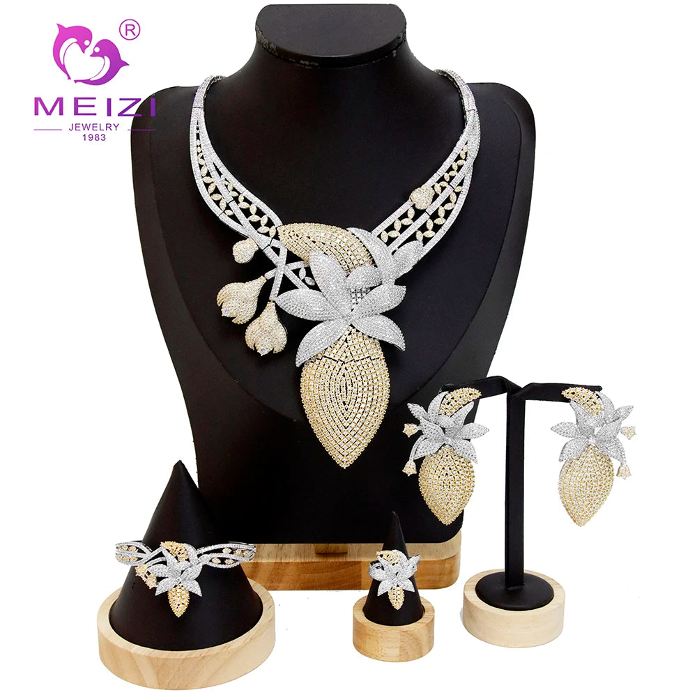 MEIZI Luxury Women's Fashion Jewelry Set Cubic Zirconia in White Gold Color Perfect Gift Choice for Wedding & Party Engagement