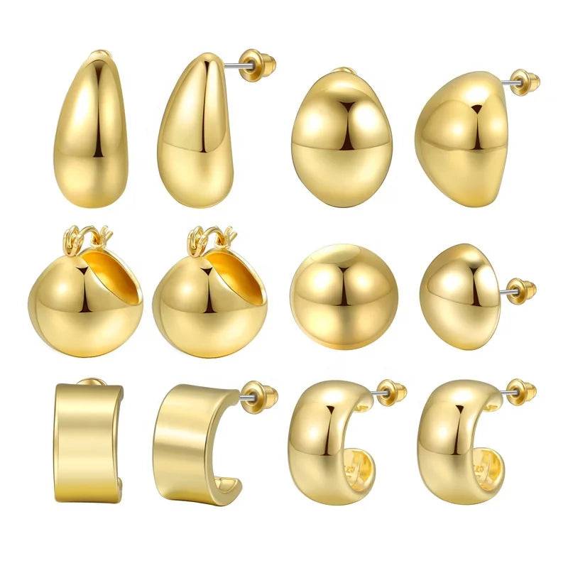 Filled Simple Hypoallergenic Gold & Silver Earring Jewelry Stud Half Open Hoop Studs Earrings Chunky Bottega Earrings for Women