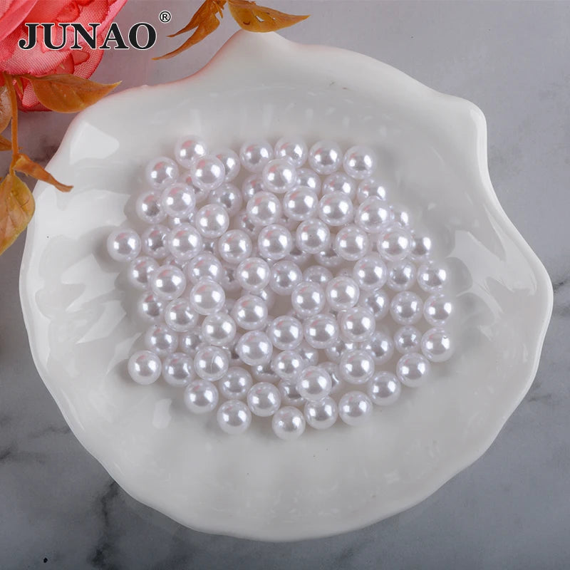 JUNAO Wholesale 4mm 5mm 6mm 8mm 10mm White Color No Hole Beads Loose Round Plastic Pearl for Jewelry