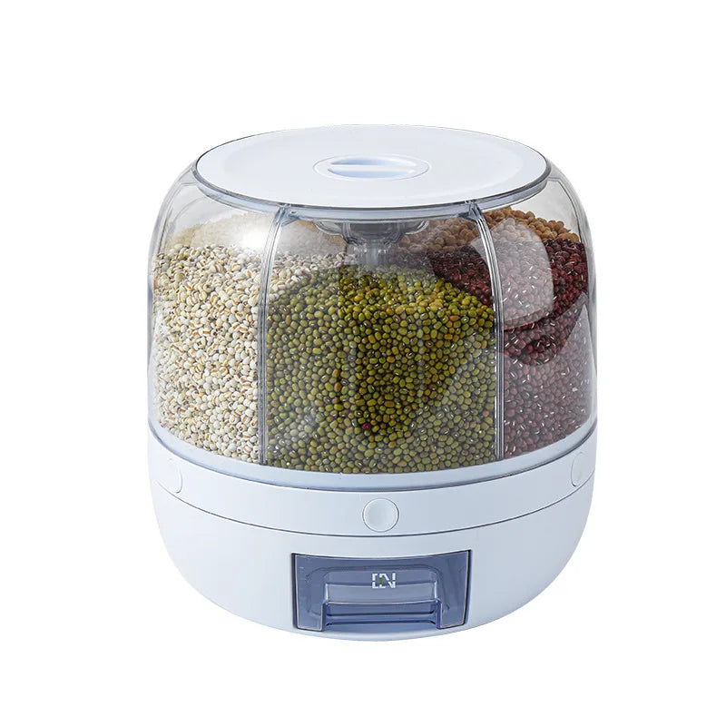 Best Sell 6-Grid Large Capacity Dry Silo Cereal Containers  Food Storage Container Rotating Grain Cereal Rice Dispenser